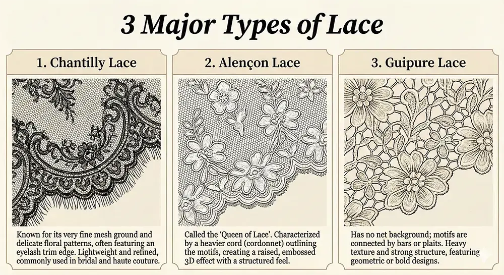 Three classic types of lace