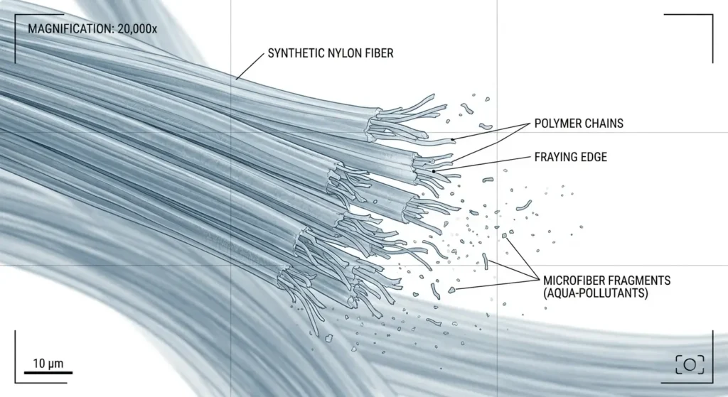 synthetic fabric fibers under a microscope