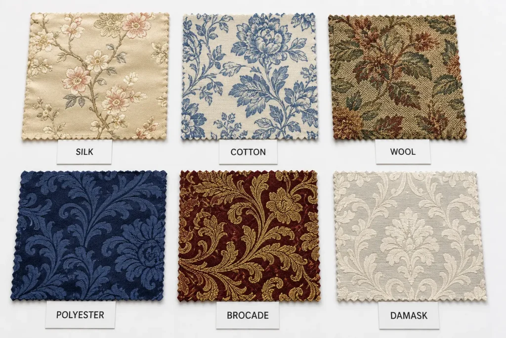 six swatches of jacquard fabric