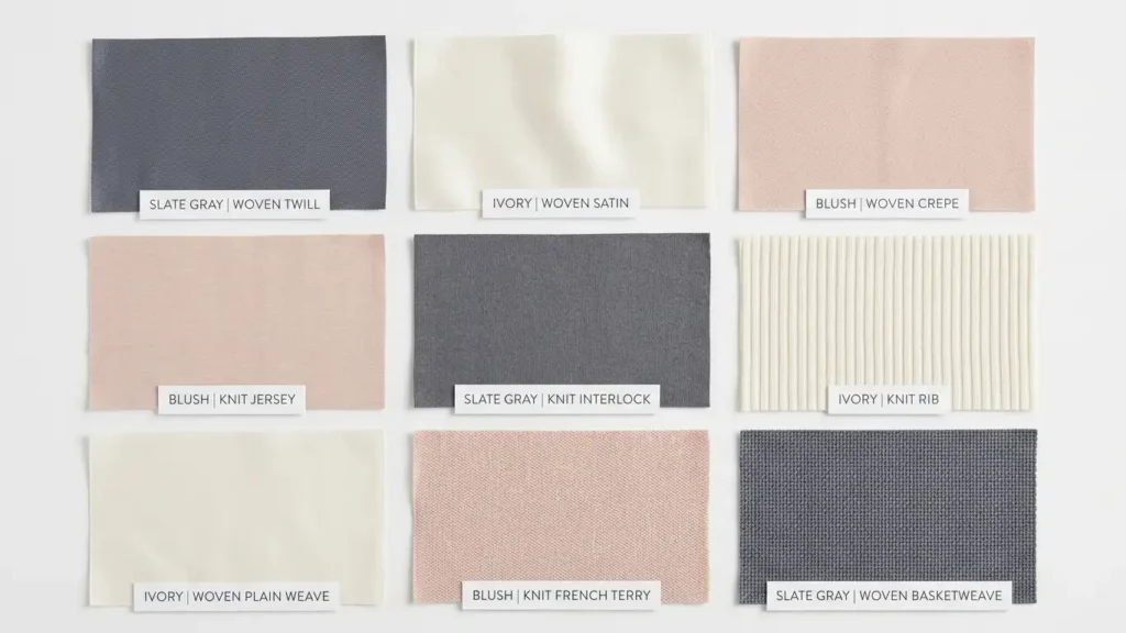 different cupro fabric swatches