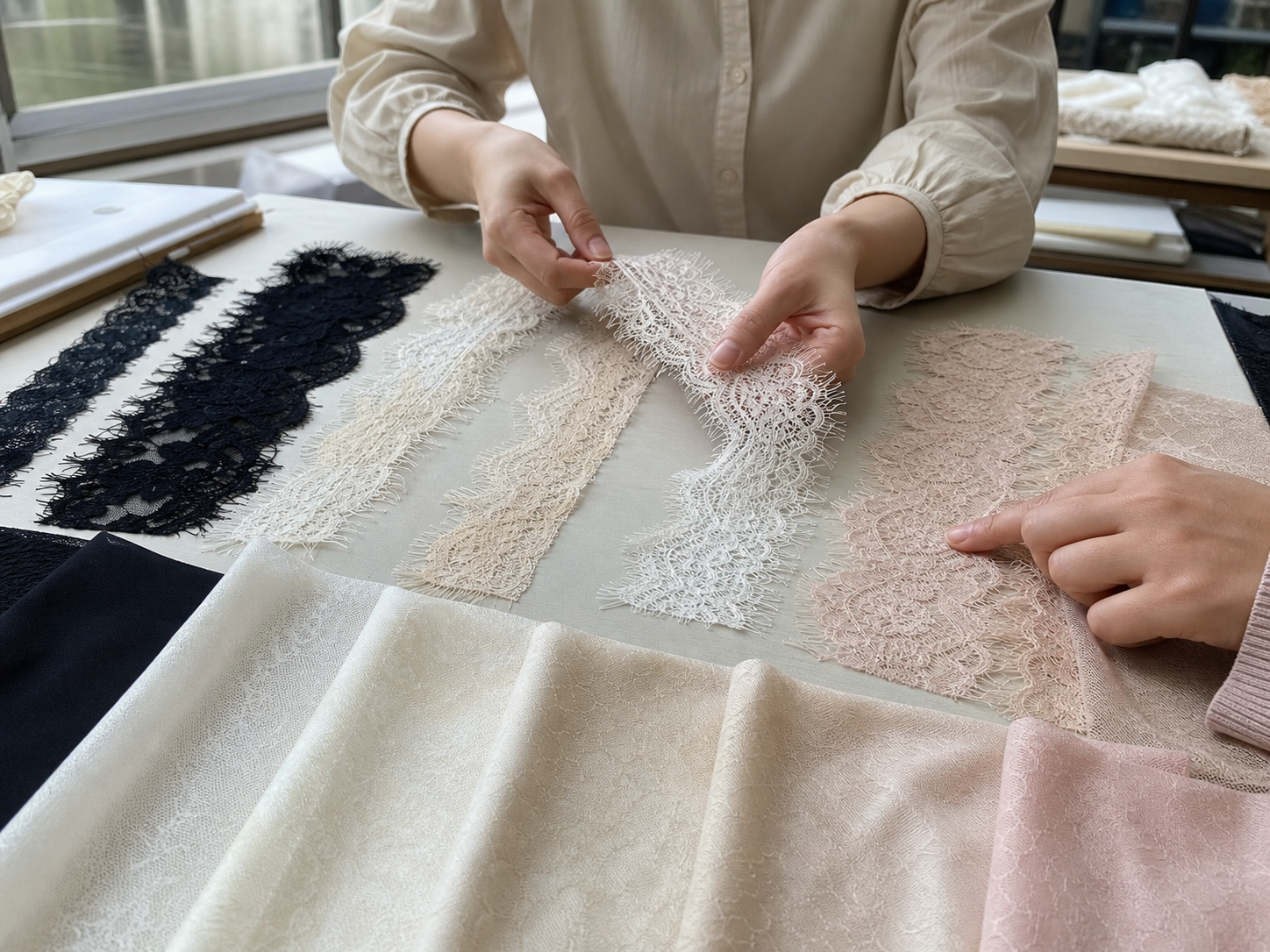 Real natural-light dye lot review for eyelash lace trim samples