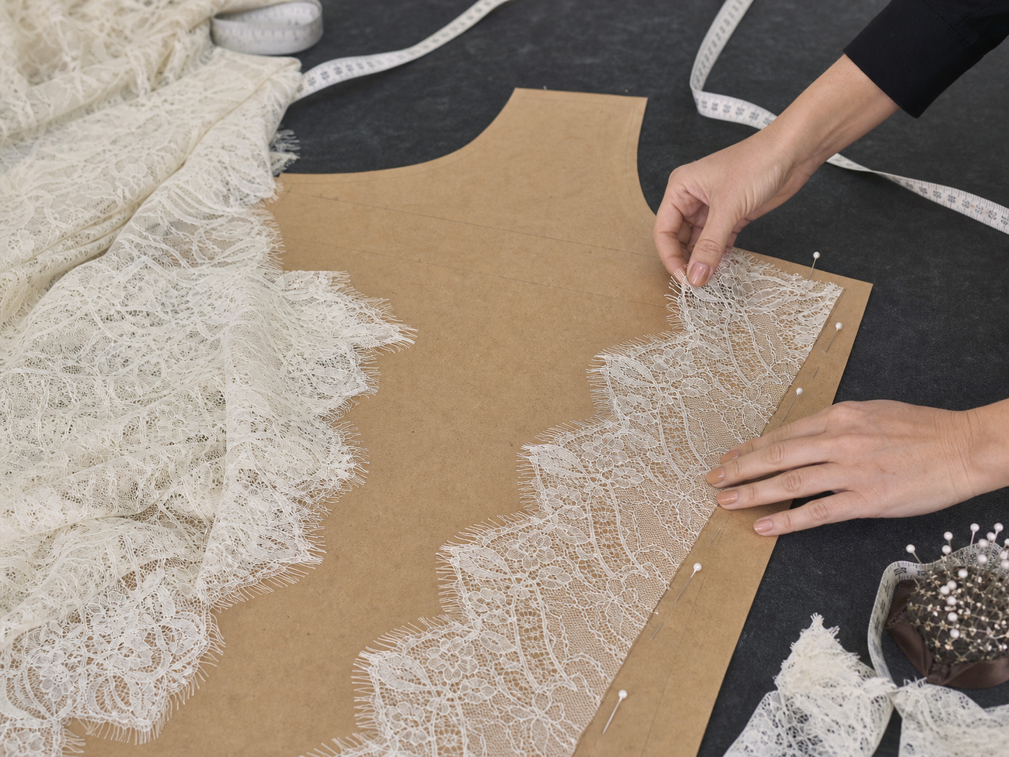 Real pattern table aligning eyelash border lace scallop repeat and usable width
