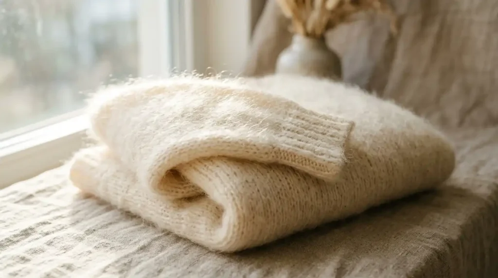 a folded fluffy mohair sweater